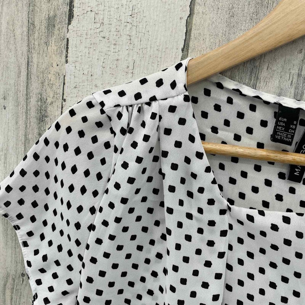 Mango Basics Career Blouse Womens XS White Black Polka Dot Polyester Gathered - Picture 5 of 10